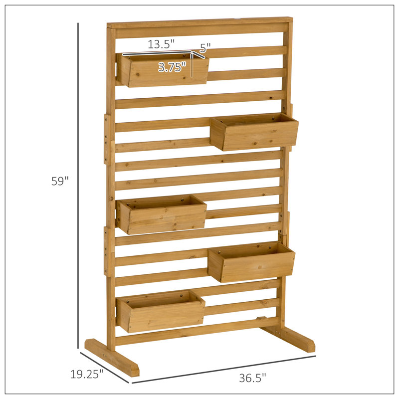Wooden Plant Trellis Stand With 5 Hanging Planter Boxes, Freestanding Outdoor Plant Stand For Patio, Garden, Balcony, Porch