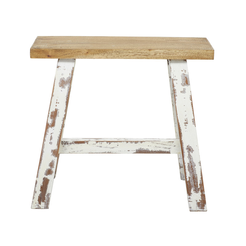 Wood Stool with Brown Wood Top, White