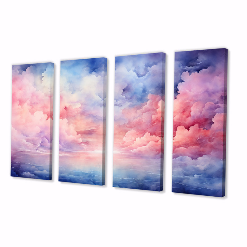 Ensemble d'art mural rose 4 pièces, H 32 po x l 64 po