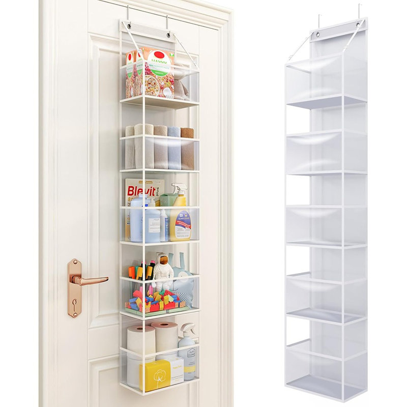 Organisateur de garde-manger suspendu à 5 tablettes, organisateur de pièce avec pochettes en plastique transparent, capacité de 25 lb ultra robuste et grande pour le placard, la chambre à coucher, la chambre de bébé, la salle de bain et les articles divers