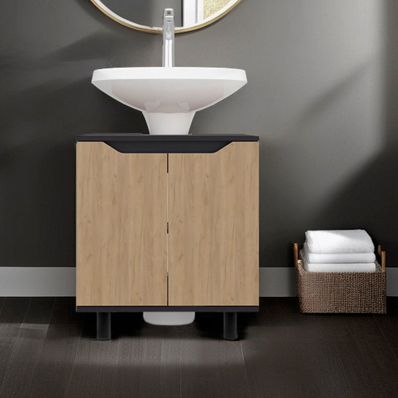 Armoire de rangement pour salle de bain avec portes doubles, Noir
