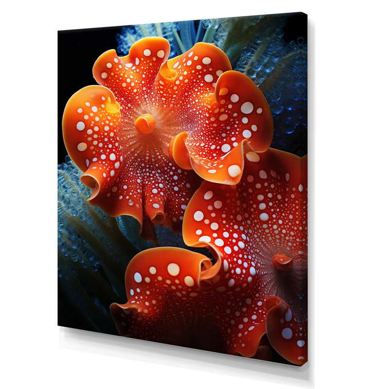 Anémone colorée rouge, récif I - plage et océan, art mural sur toile, Toile tendue, H 32 po x l 16 po x P 1 po
