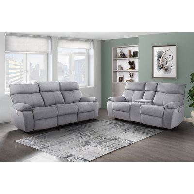 Ensemble 2 pièces: canapé inclinable électrique et causeuse console, gris