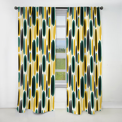 Motif ovale rayé jaune et vert - Rideau rayé occultant - 1 panneaux