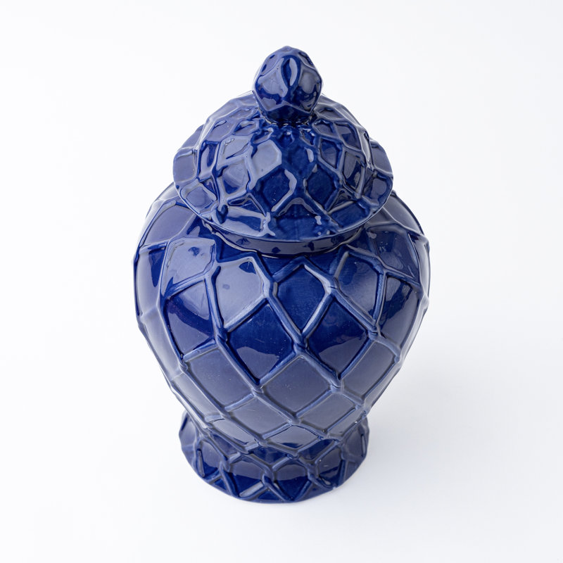 Très grand pot texturé bleu marine,  Hauteur totale - 10 po