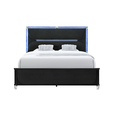 Lando Black Queen Bed with LED Light