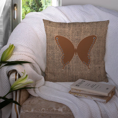 Coussin décoratif intérieur/extérieur résistant à l’moisissure papillon en toile jute