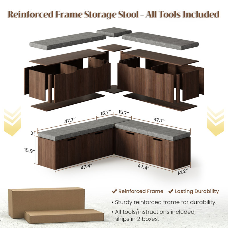 L Shaped Breakfast Nook Bench with Hidden Storage,Banquette Seating Backless Corner Dining Storage Bench Seat with Cushion for Kitchen Entryway