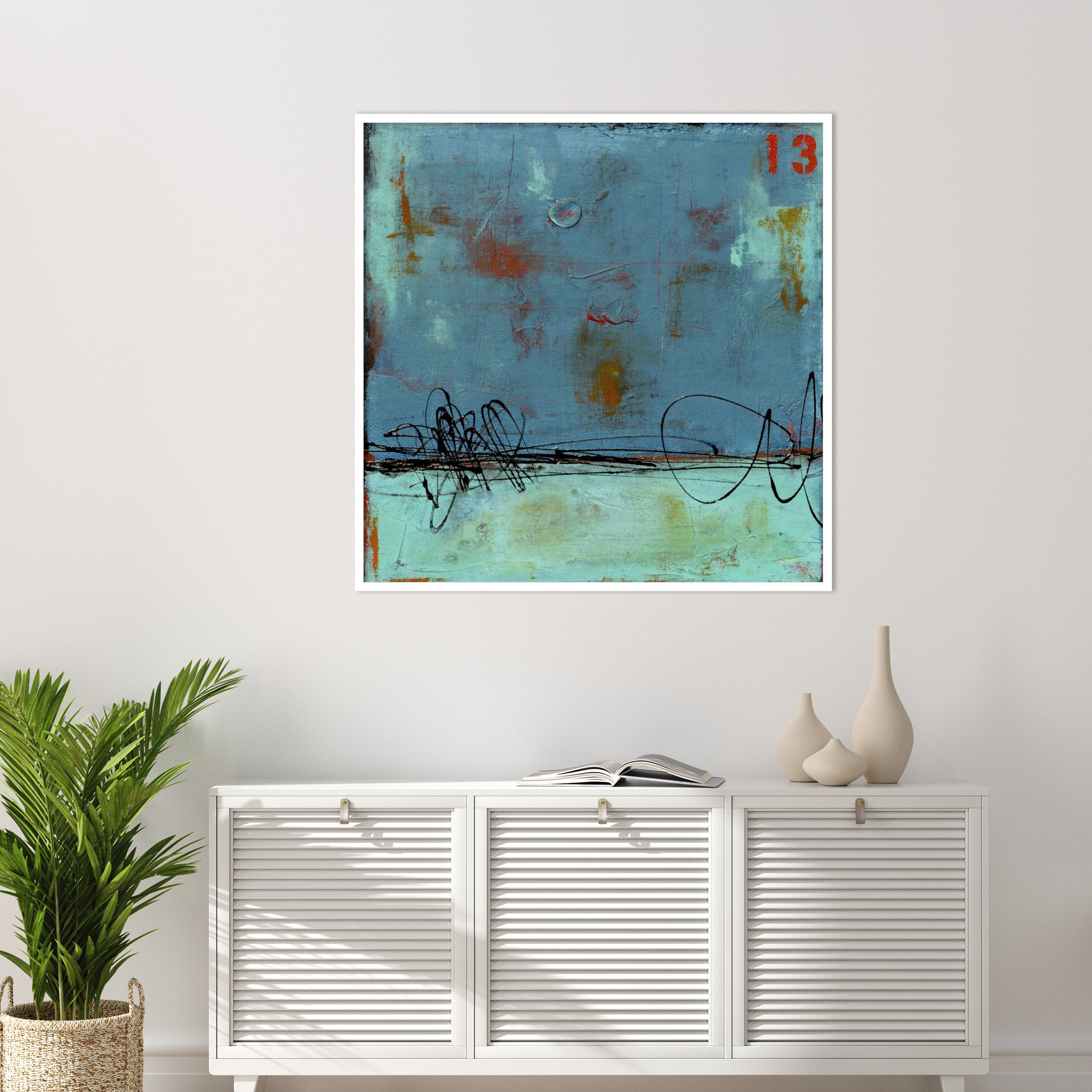 Blue Bay Marina I by Mauro Wood Framed Wall Art Print, 41" H x 41" W, White