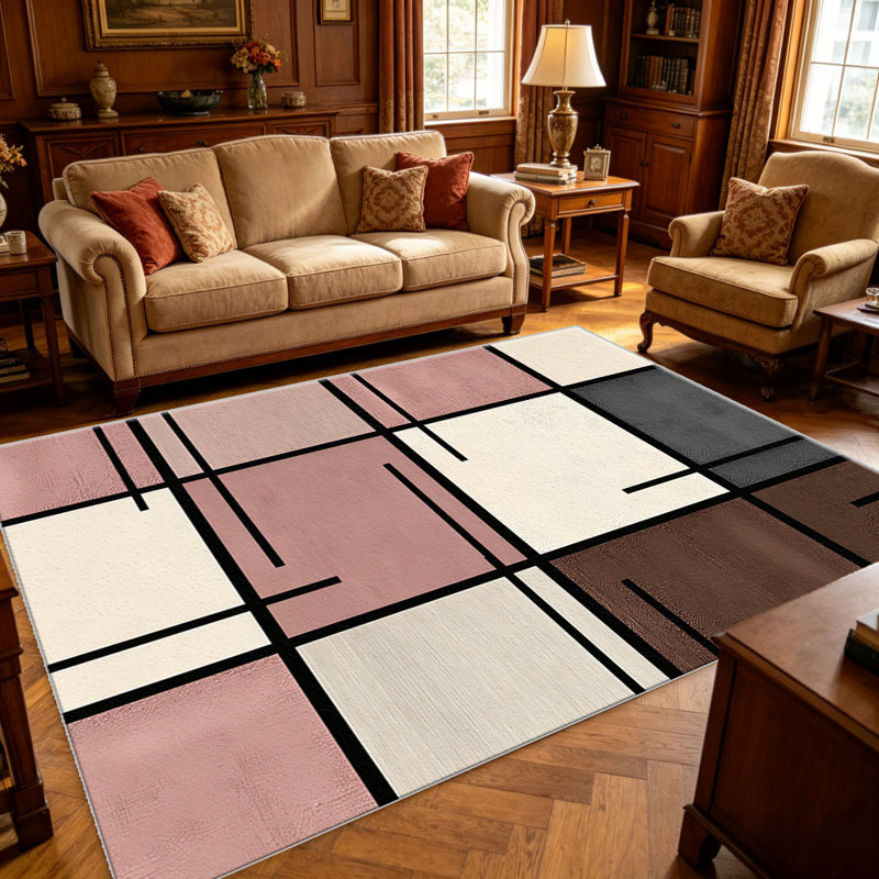 Blush Grid carpet-easy to clean, machine-washable, soft and comfortable; suitable for door mats, kitchens, living rooms, bedrooms, corridors, and laundry areas. Easy to clean, durable carpet for home decoration.