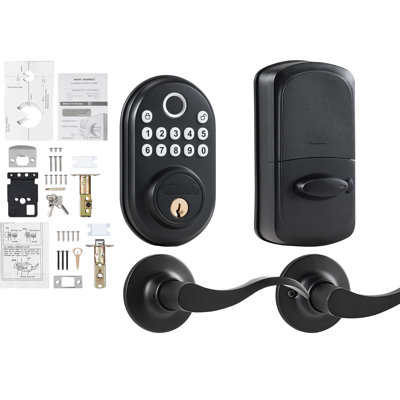 Fingerprint Door Lock with Level Handles, Fingerprint/Keypad Code/Key, One-Time and Anti-Peeking Password, Constant Unlock Mode, Aluminum Alloy, Electronic Keypad Deadbolt for Entry Doors