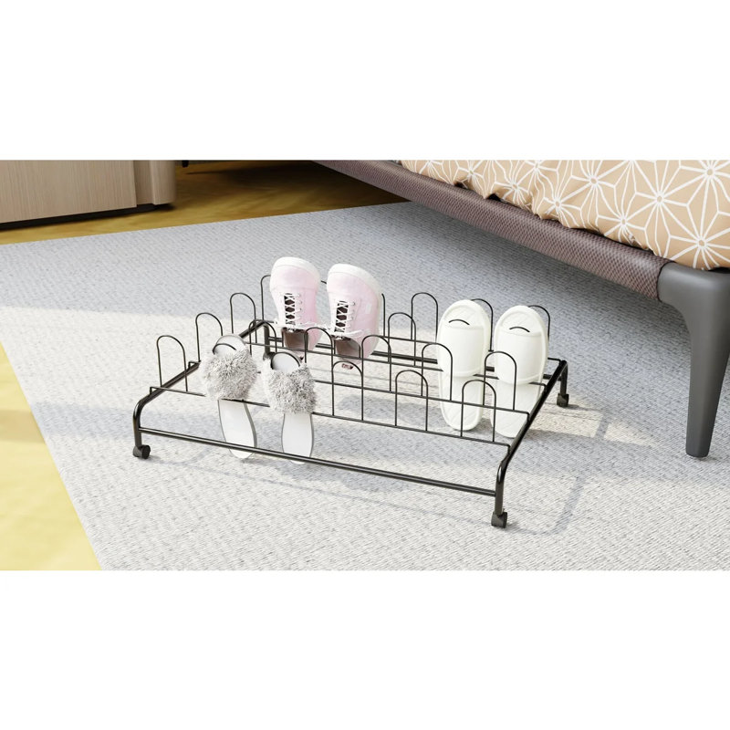 Rangement pour chaussures sous le lit, étagère à chaussures roulante sous le lit avec roulettes, range-chaussures sous le lit avec structure en métal