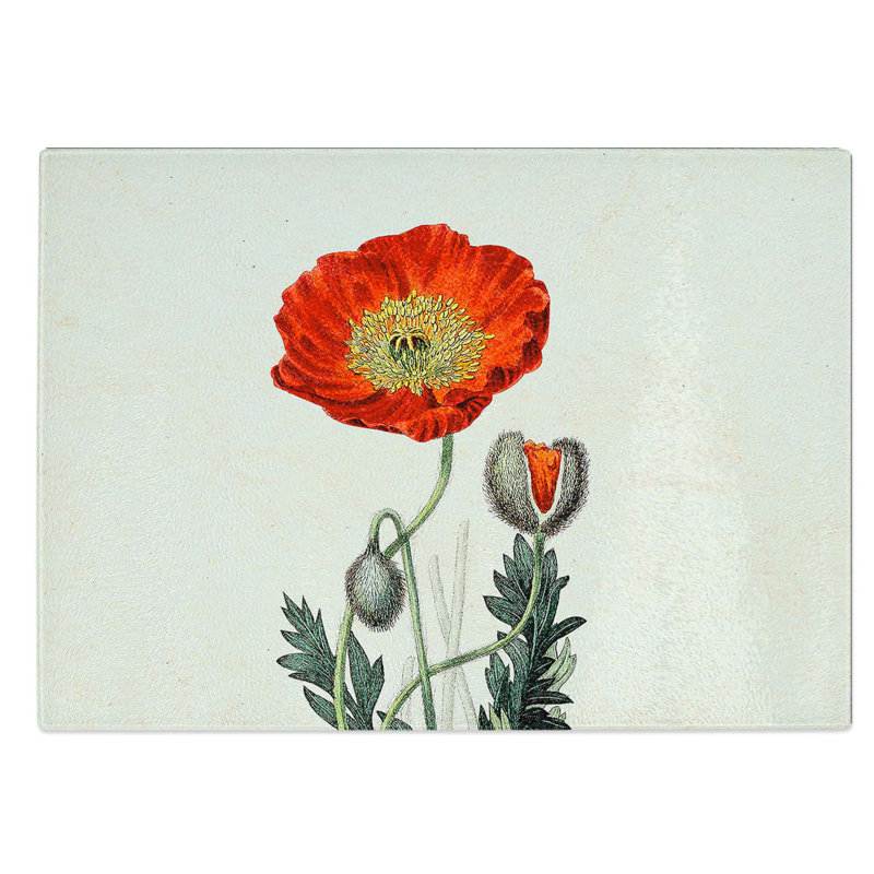 Glass Illustration of A Poppy Flower Chopping Board, 39 cm W x 28.5 cm L