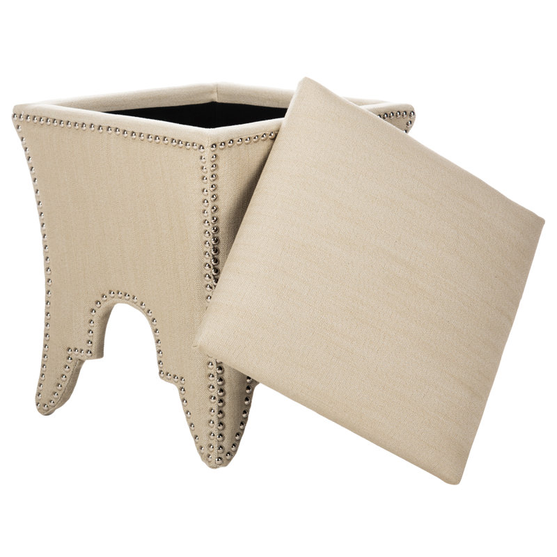 Upholstered Ottoman, Silver, Beige