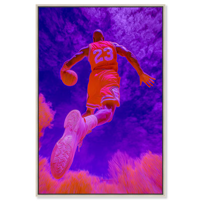 "Neon Bold Heavenly Basketball", impression sur toile par Art Remedy, cadre argenté, 20 x 30