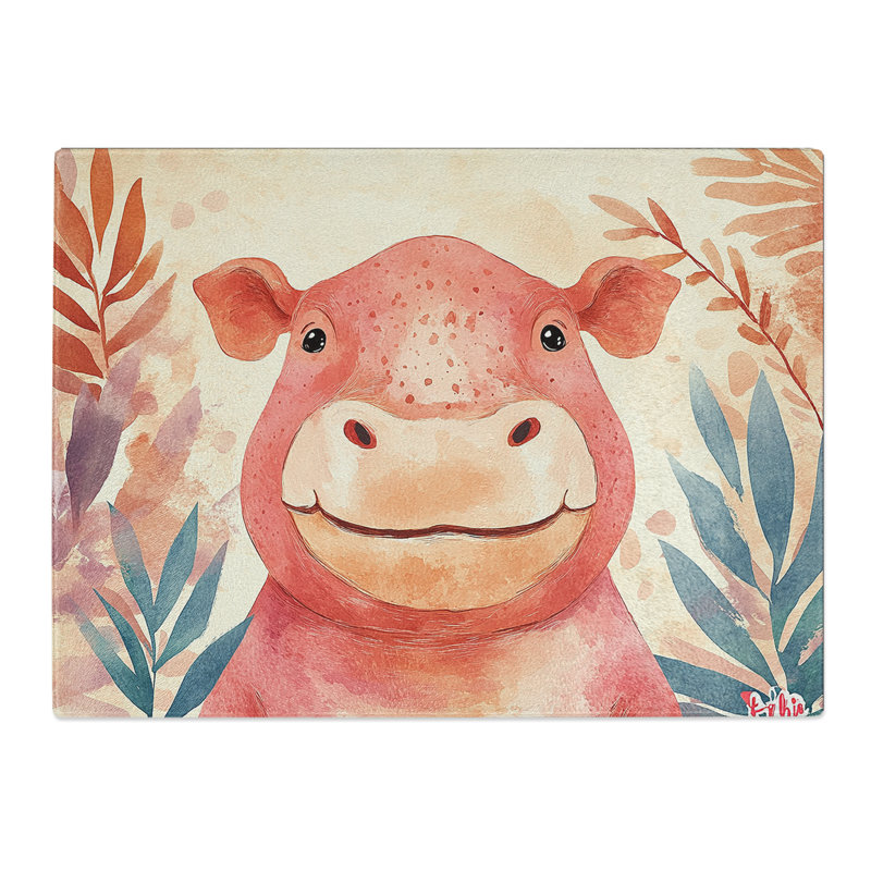 Hippo Child Art  Glass Chopping Board
