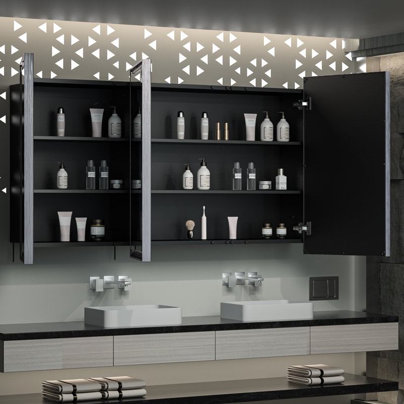 Chouchanik Recessed and Surface Framed 3 Door Medicine Cabinet with Mirror and Shelves, 30" H x 48" W x 5.2" D, Silver