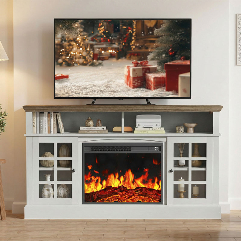 Anias TV Stand For TVs Up To 70" With Electric Fireplace Included, 31.9" H x 70" W x 15.75 D, Brown