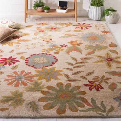 Candelo Floral Handmade Tufted Ivory Area Rug