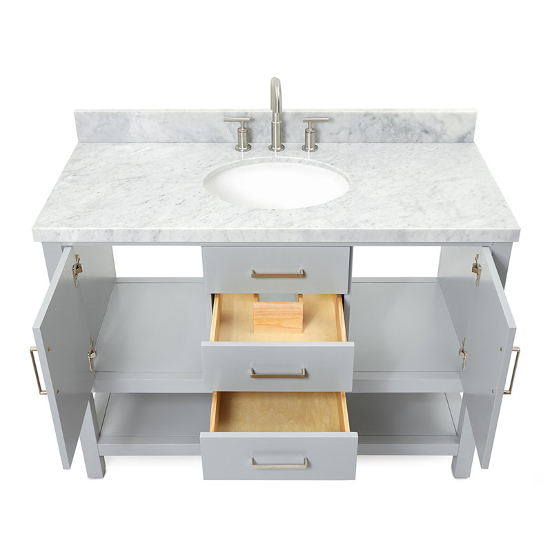 49'' Single Bathroom Vanity with Carrara Marble Top, Gray