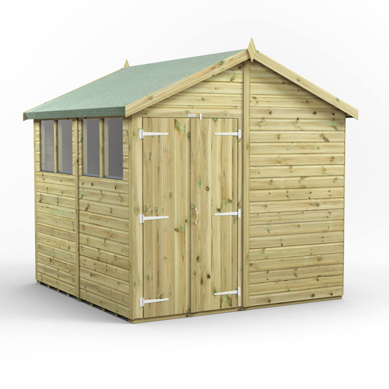 Powersheds Premium Pressure Treated Timber Apex Garden Shed, Double Doors