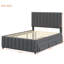 Lit plateforme tapissier avec lit gigogne simple et 3 tiroirs, tissu en lin-336732721
