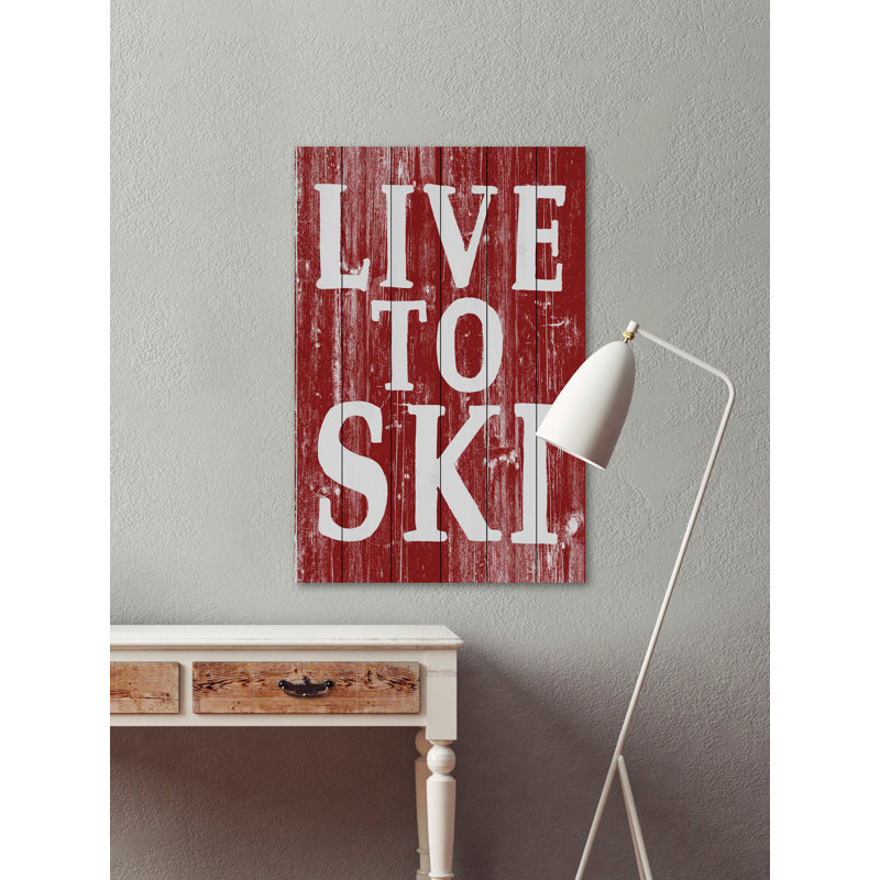 Live to ski-impression d’art textuel sur bois, H 60 po x l 40 po
