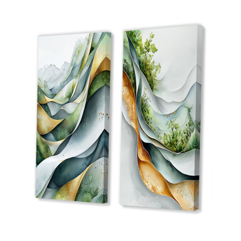 Nature Whispers Of Hard Edge, peinture I - art mural abstrait 2 panneaux, H 28 po x l 25 po, Toile tendue