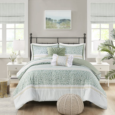 Édredon double / grand en seersucker avec 2 coussins décoratifs - Rembourrage imprimé de style, jaune, blanc, literie lavable à la machine, dentelle embellie 5 pièces pour le tissu de lit Motifs floraux et botaniques