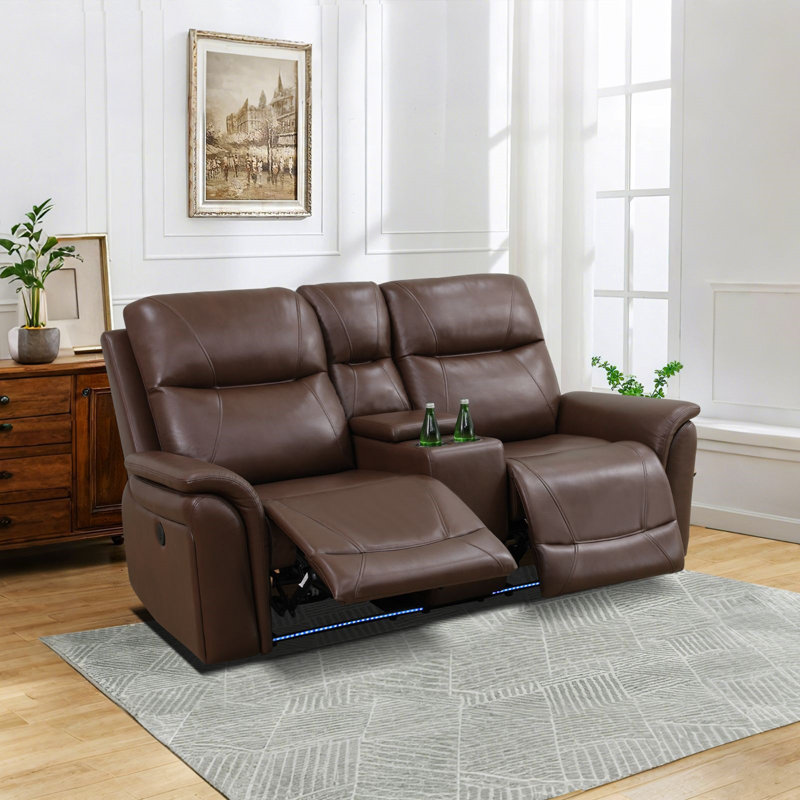 Causeuse inclinable électrique 78 po en cuir brun rougeâtre