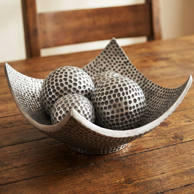 Bol décoratif argent Elektra pour la décoration de table basse, la cuisine, les centres de salle à manger, les orbes / boules inclus