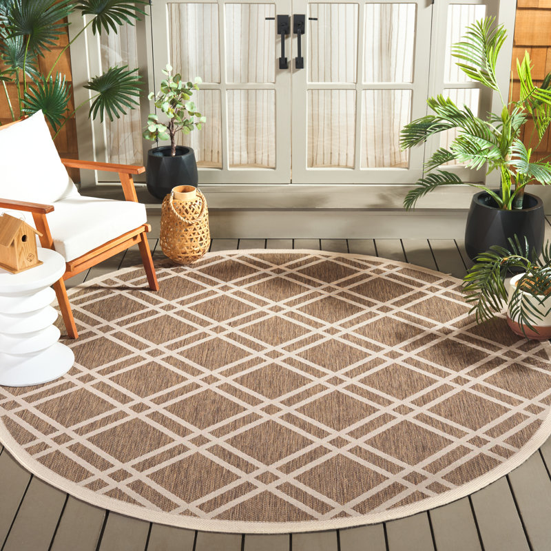 Arneshia Geometric Brown/Bone Indoor/Outdoor Area Rug, Round 7'1