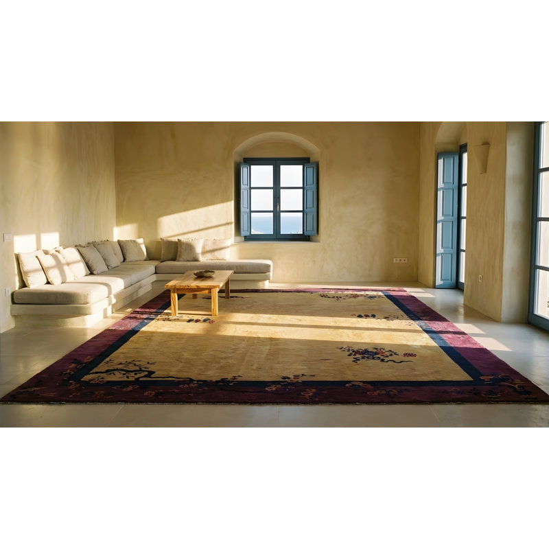 Antique Art Deco Large Room Size Wool Gold Rug