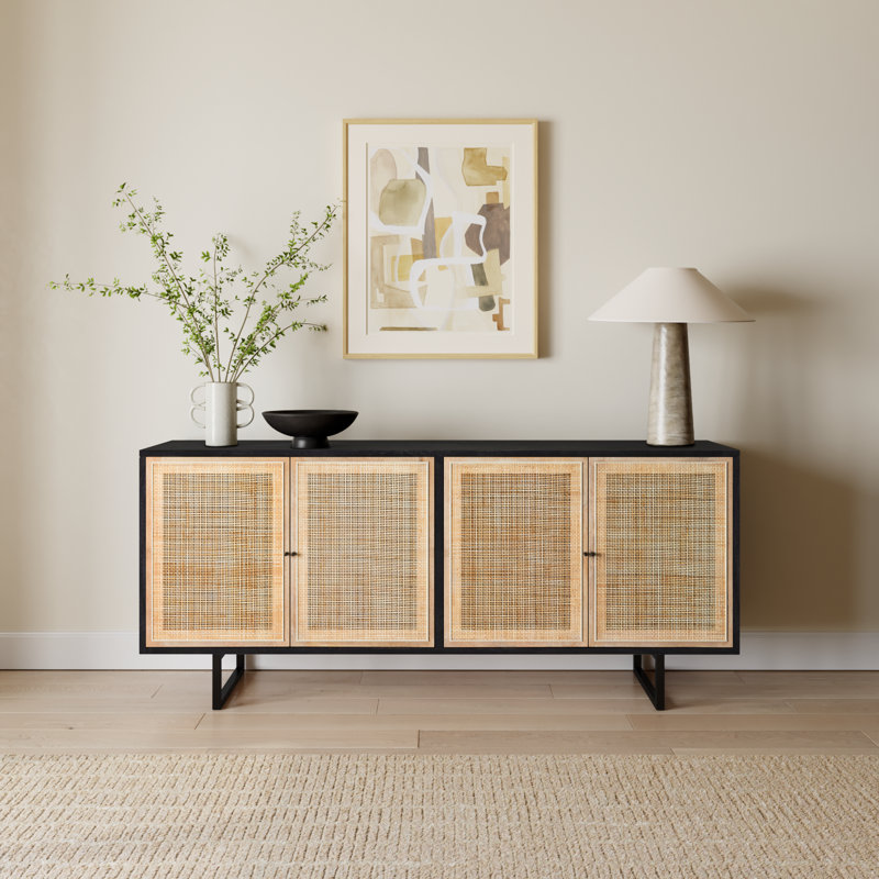 Carmel 72" Sideboard, Black Wash with Natural Cane