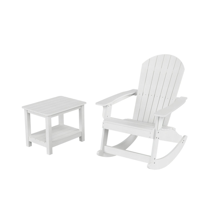 Arrlo Outdoor Adirondack HIPS Rocking Chair with Table, White