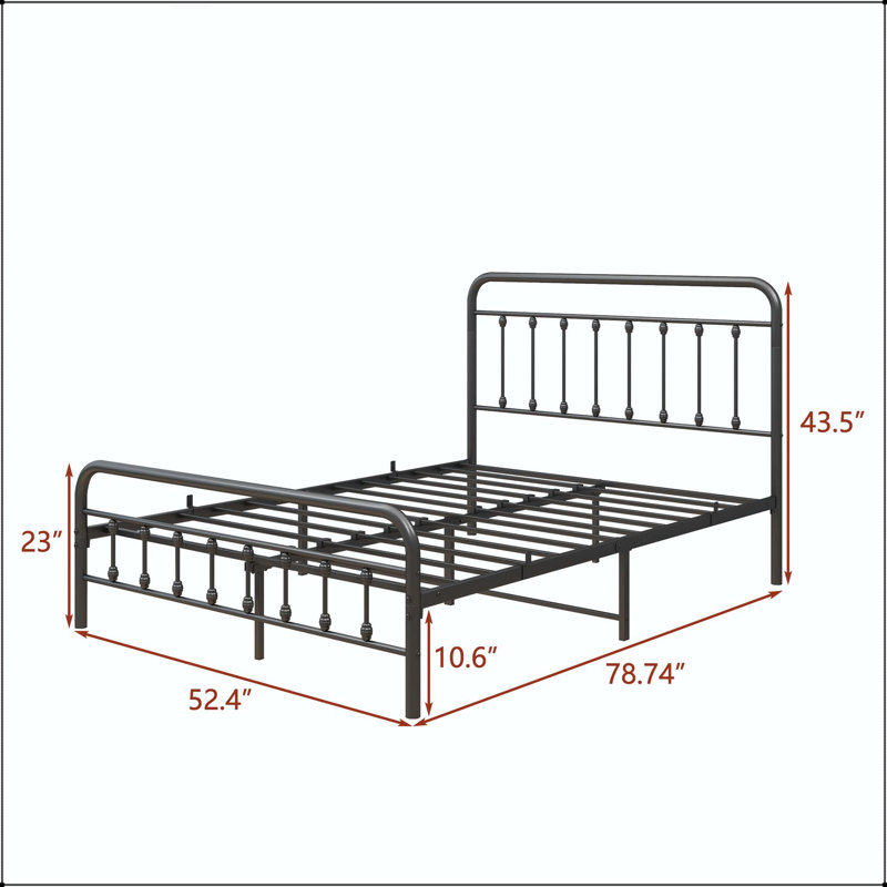 Base de lit plateforme double en métal - Tête et pied de lit de style victorien - Noir, Double