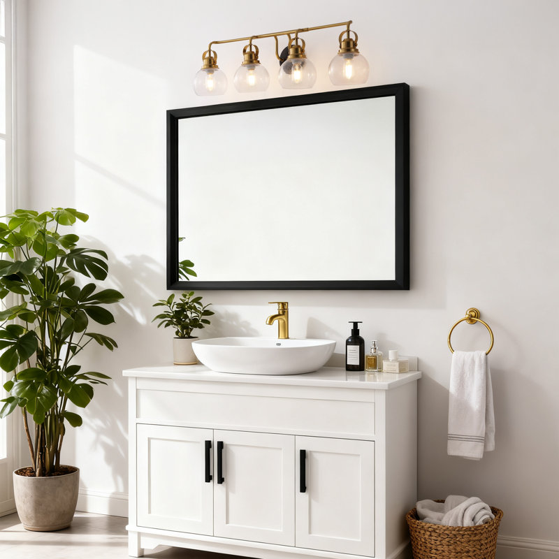 Gilbertson Metal/Seeded Glass Vanity Light, 4 Lights, Brass Gold/Oil Rubbed Bronze