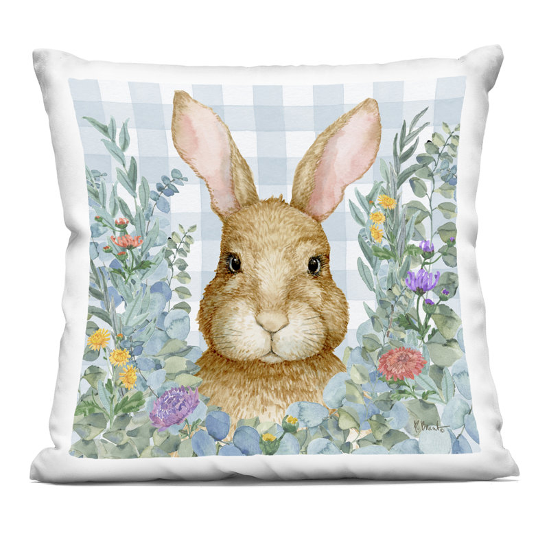Coussin Rabbit Laurel on Gingham, 18 po x 7 po x 18 po, imprimé par Paul Brent