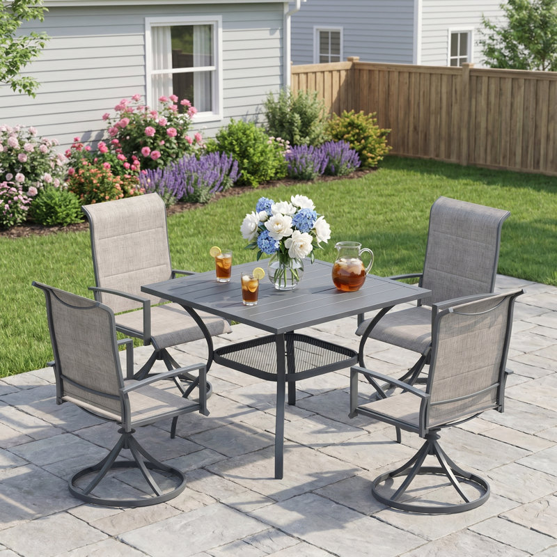 4-Person Outdoor Patio Dining Set, Gray, Gray