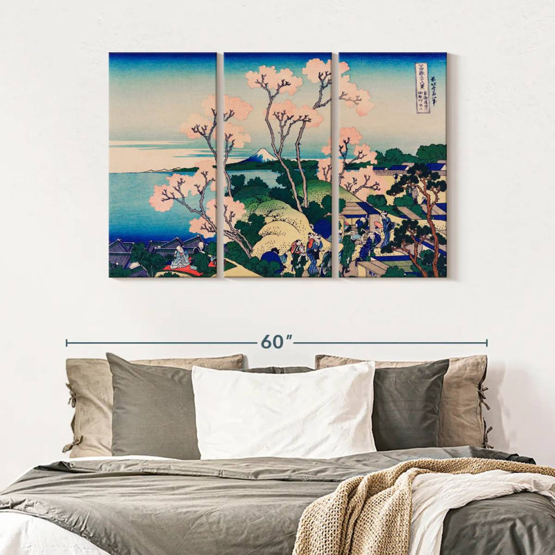 «Fuji From Gotenyama On The Tokaido At Shinagawa», 3 pièces sur toile, H 32 po x l 50 po x P 1,25 po