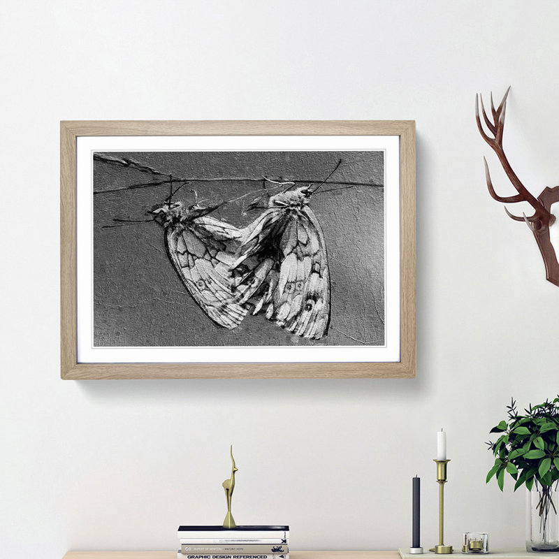 Two Butterflies - Picture Frame Painting Print, Oak Framed, 36cm H x 48cm W x 2cm D