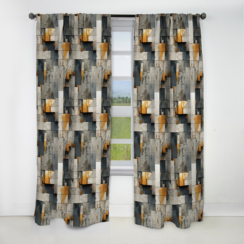 Rideau à motif géométrique occultant Industrial Zen Ii I - 1 panneaux, L 52 po x L 108 po