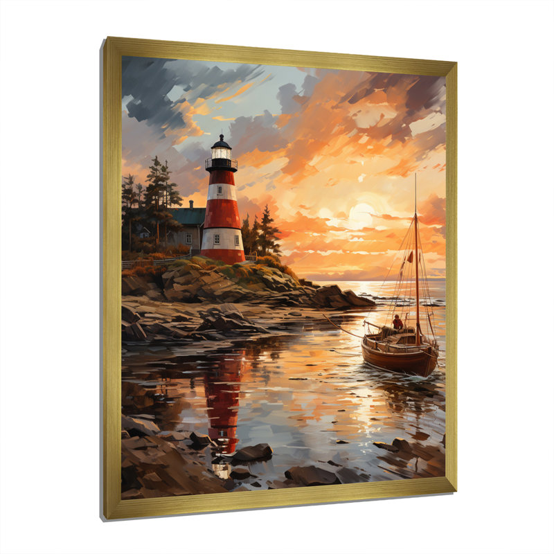 Phares de Siipola par la falaise I - reproduction sur toile, H 32 po x l 24 po x P 1 po, Cadre photo doré