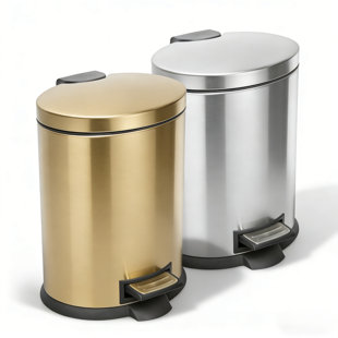 2-Piece 5L Stainless Steel Oval Trash Can Set – Sleek Dual Bin System For Kitchen & Bathroom Waste Sorting | Odor-Resistant & Easy-Clean Design
