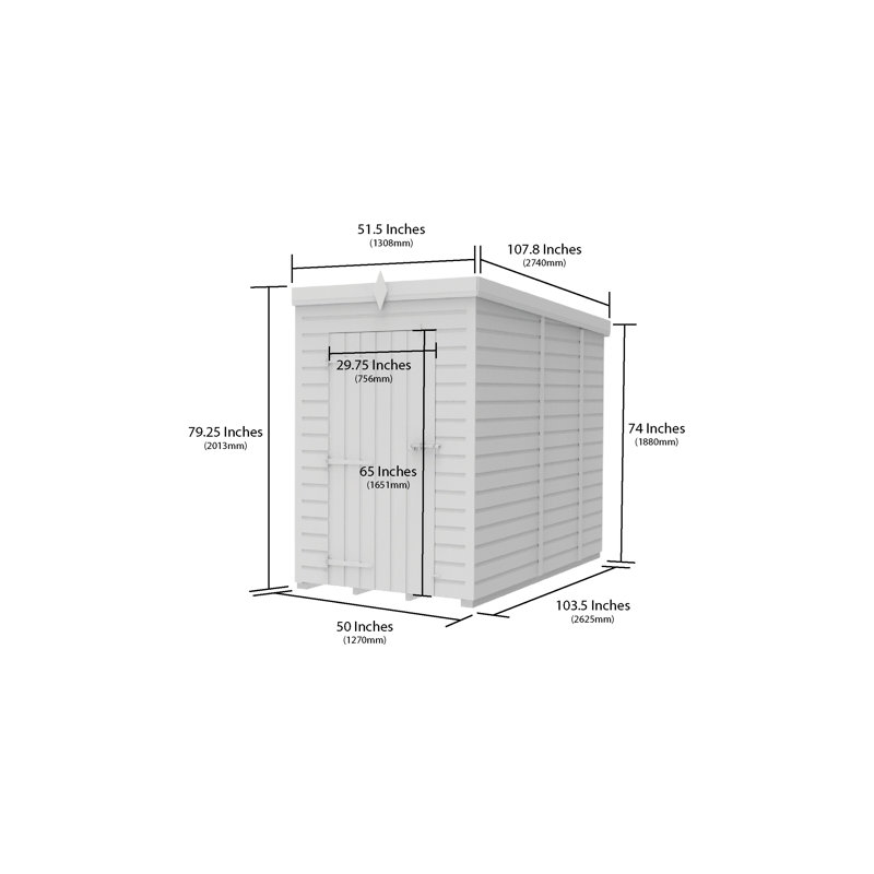Total Sheds 4ft x 9ft Pent Garden Shed - Single Door - No Windows - Pressure Treated Timber - UK Manufactured