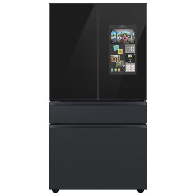 Samsung Bespoke White Glass Counter Depth Kitchen Package with 23 cu. ft. 4-Door French Door Refrigerator with Family Hub and Electric Range