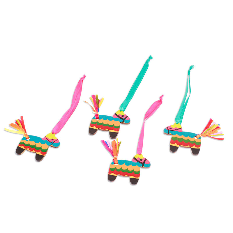 Dakota Fields Handmade Vivacious Donkey Wood Ornaments (Set Of 4)
