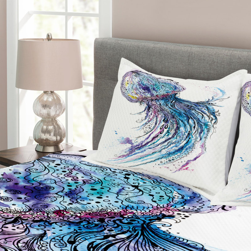Modern & Contemporary Polyester Abstract Coverlet, King Coverlet + 2 Shams