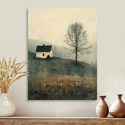 «White Grey Winter Country Charm Farmhouse - Farm», reproduction d'art murale
