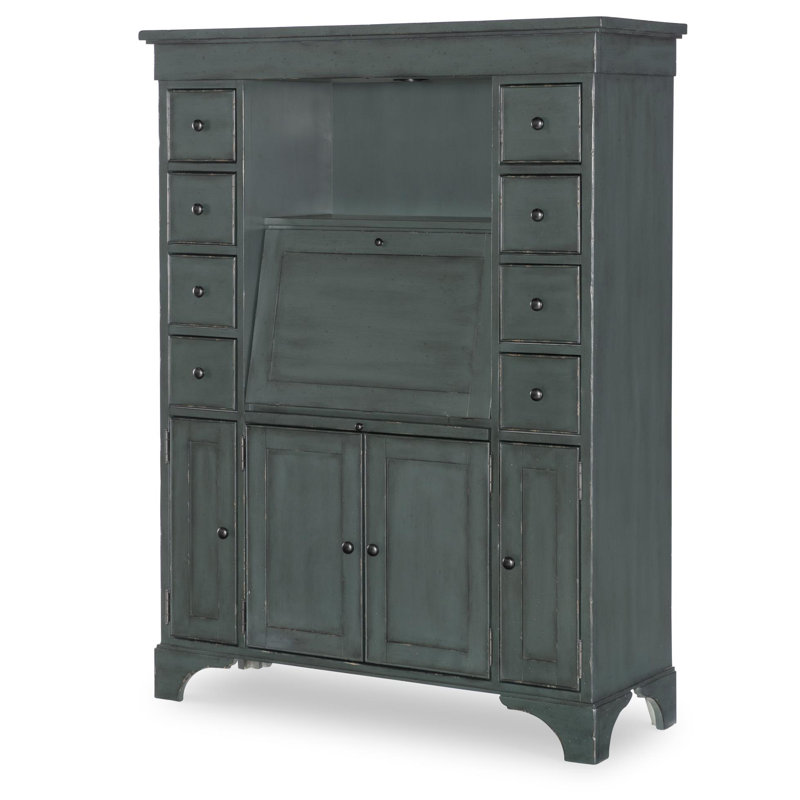 Country Living Vintage Market Secretary Cabinet with Doors, Drawers, Shelves, LED Light, and Power